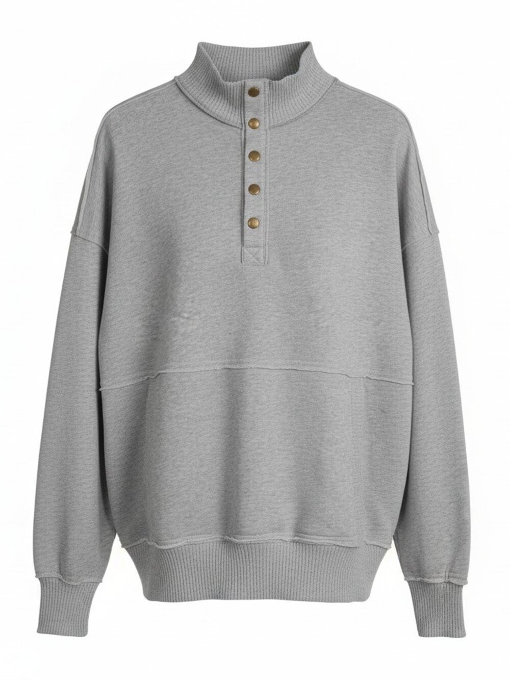 Grey Mock Neck Button Sweatshirt Pullover (Size Large)